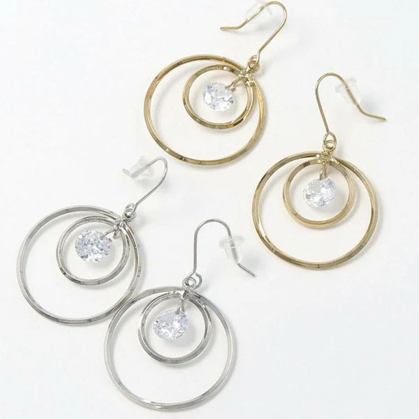 Japanese earring- Double Circle CZ Gold Earrings