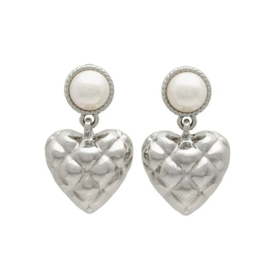 Japanese earrings- Quilted Heart Pearl Earrings