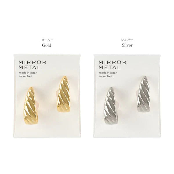 Japanese non-pierced earrings- Mirror slash line drop-shaped screw-back earrings- Made in Japan