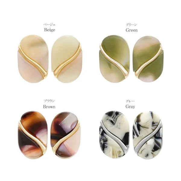Japanese non-pierced earrings- Marble flow oval screw-back earrings