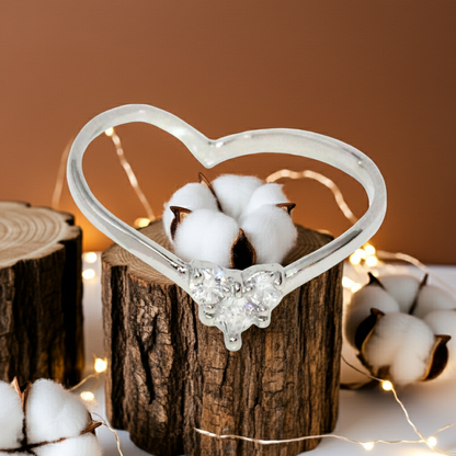 Japanese ring- Nickel-free 3-stone cubic zirconia heart-shaped ring- Made in Japan