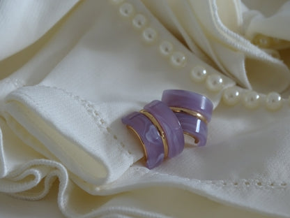 日本無耳洞耳環 - 大理石紋圈形螺絲耳環