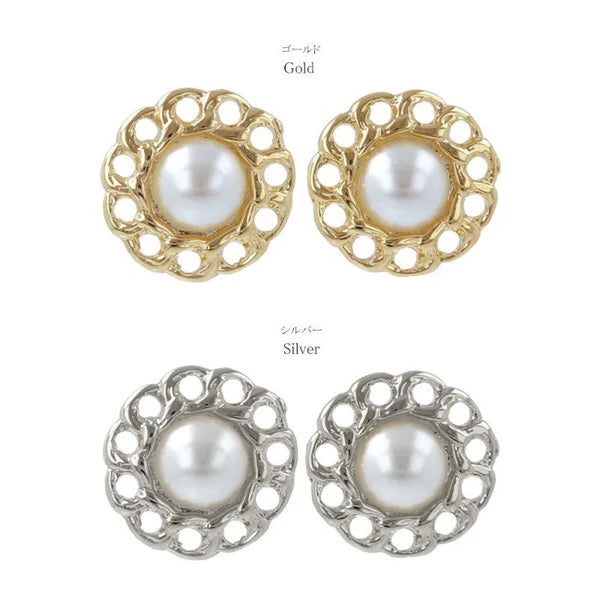 Japanese earrings- Lace Pearl Circle Earrings