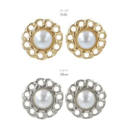 Japanese earrings- Lace Pearl Circle Earrings