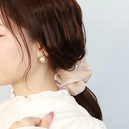 Japanese earrings- Lace Pearl Circle Earrings