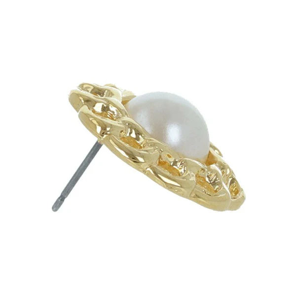 Japanese earrings- Lace Pearl Circle Earrings