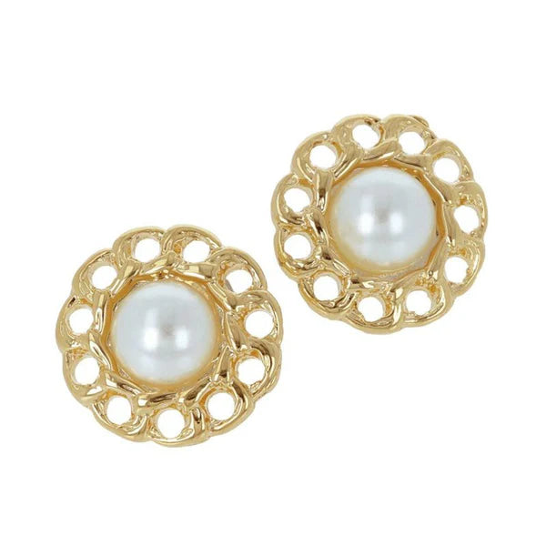 Japanese earrings- Lace Pearl Circle Earrings