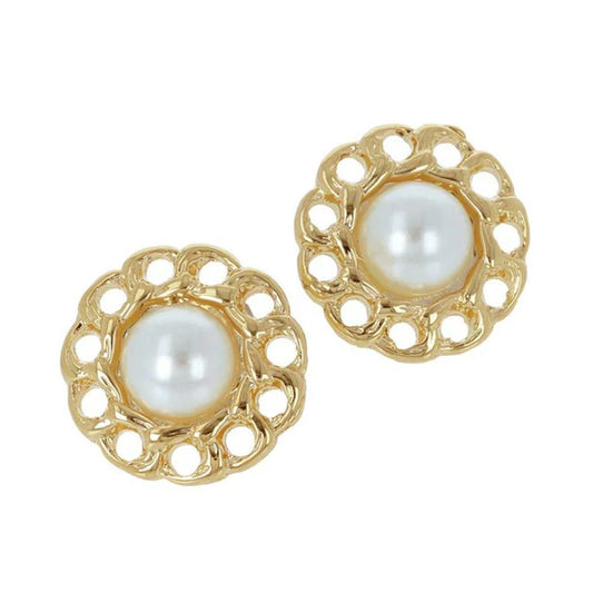 Japanese earrings- Lace Pearl Circle Earrings