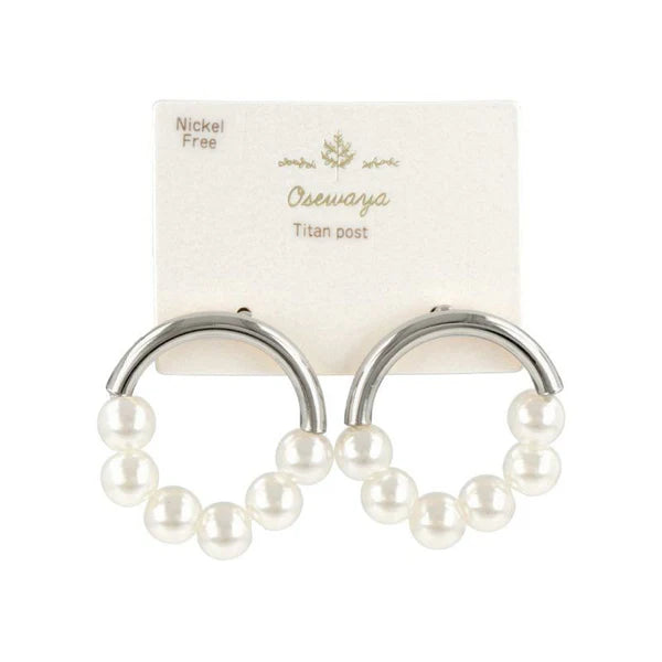 Japanese earring- Silver Pearl circle earrings