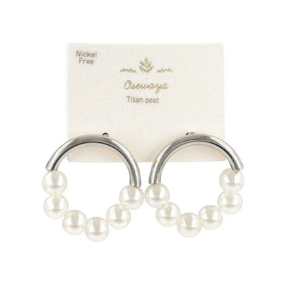 Japanese earring- Silver Pearl circle earrings