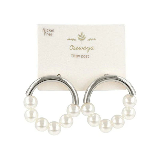 Japanese earring- Silver Pearl circle earrings