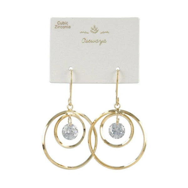 Japanese earring- Double Circle CZ Gold Earrings