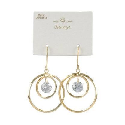Japanese earring- Double Circle CZ Gold Earrings