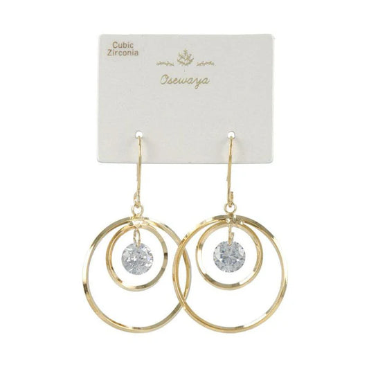 Japanese earring- Double Circle CZ Gold Earrings