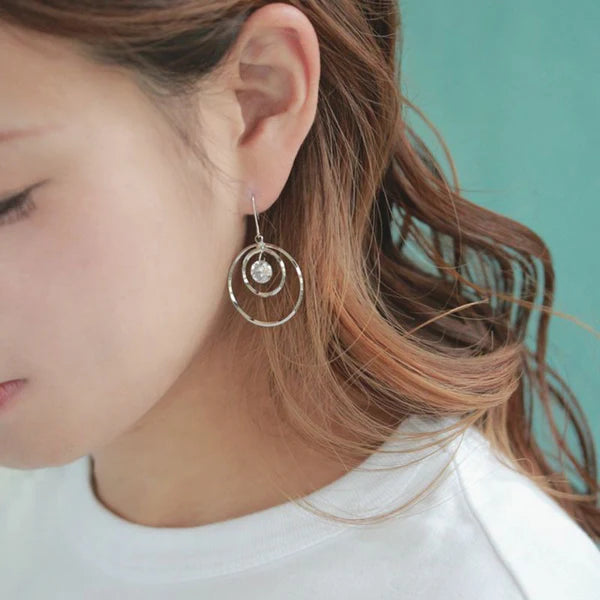 Japanese earring- Double Circle CZ Gold Earrings