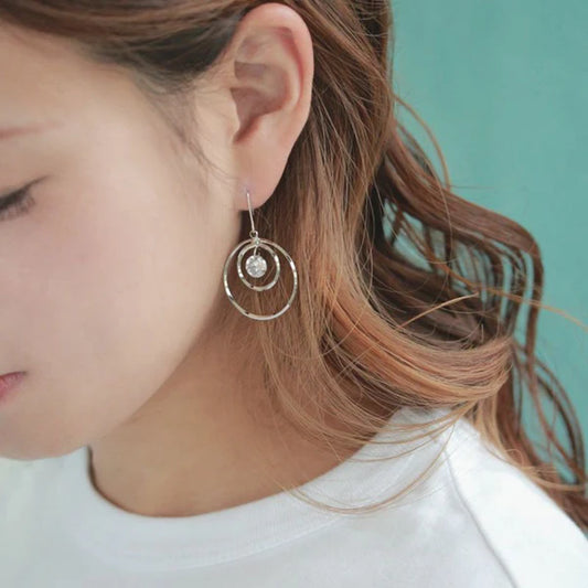 Japanese earring- Double Circle CZ Gold Earrings