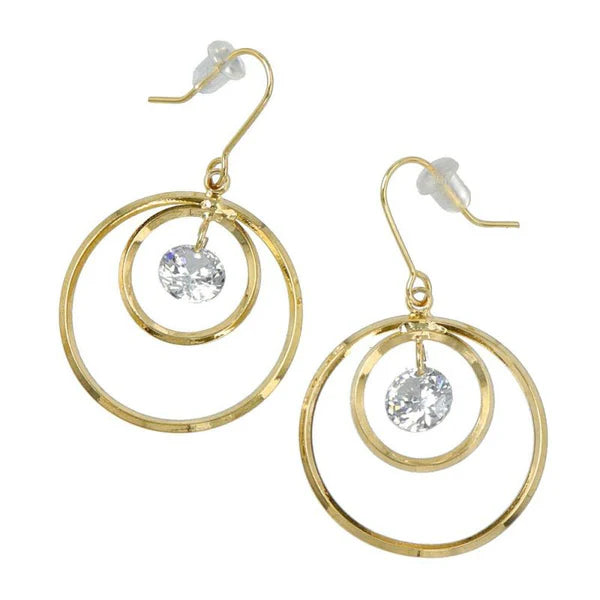 Japanese earring- Double Circle CZ Gold Earrings