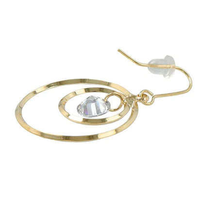 Japanese earring- Double Circle CZ Gold Earrings