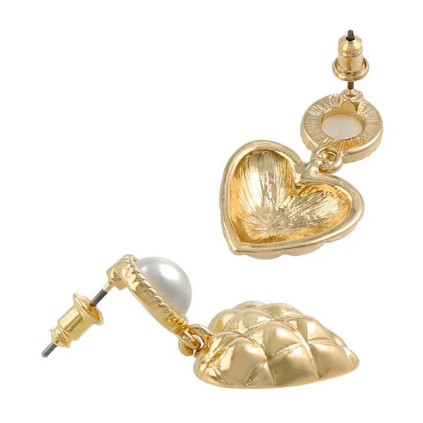Japanese earrings- Quilted Heart Pearl Earrings