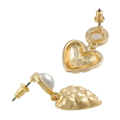 Japanese earrings- Quilted Heart Pearl Earrings