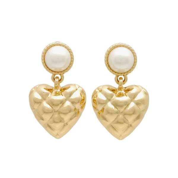 Japanese earrings- Quilted Heart Pearl Earrings