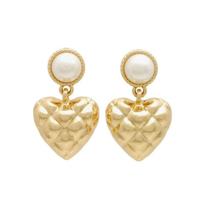 Japanese earrings- Quilted Heart Pearl Earrings