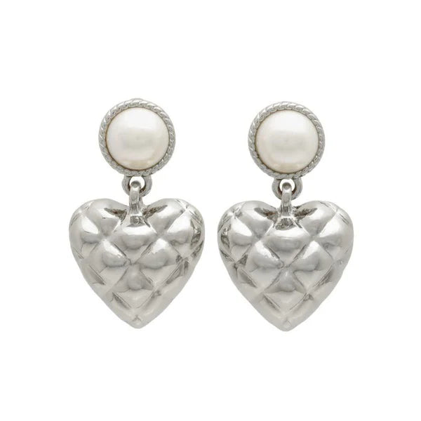 Japanese earrings- Quilted Heart Pearl Earrings