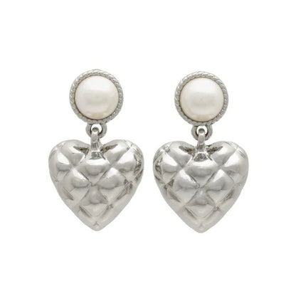 Japanese earrings- Quilted Heart Pearl Earrings