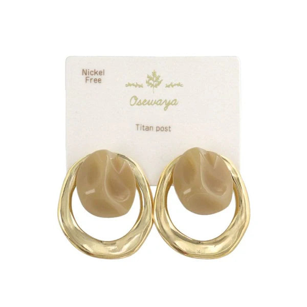 Japanese earrings- Marble Texture Metal Stud Earrings- Titanium post