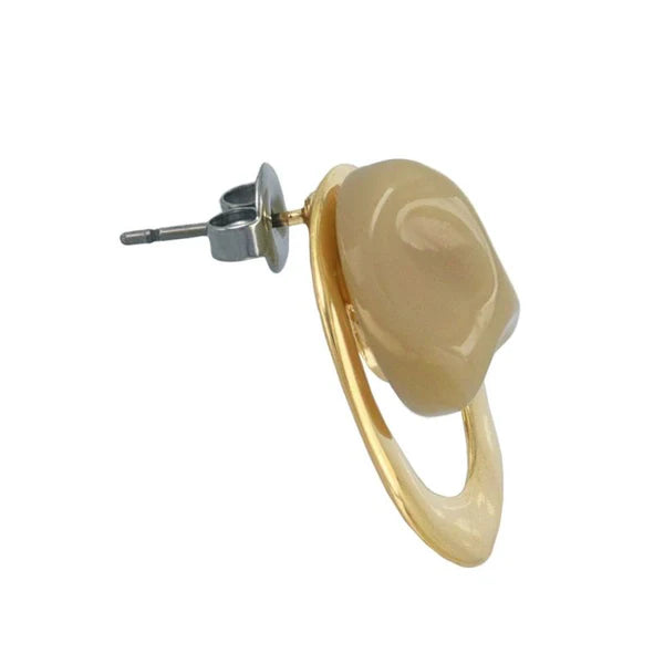 Japanese earrings- Marble Texture Metal Stud Earrings- Titanium post