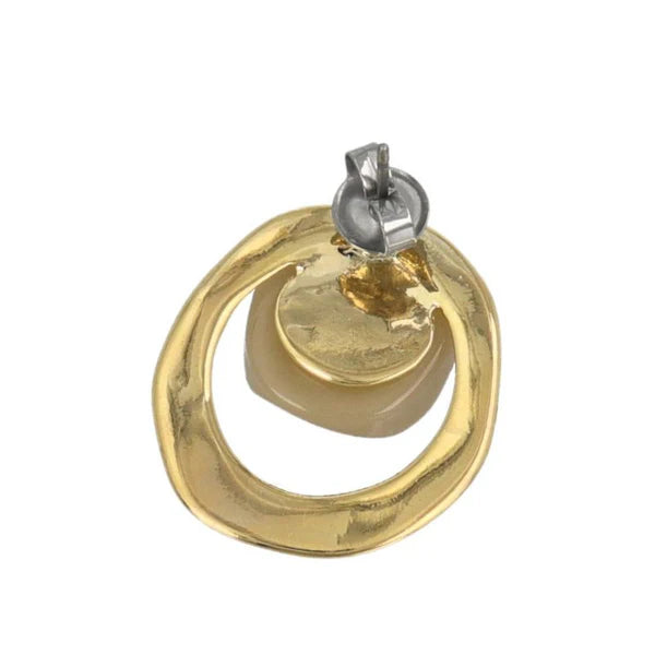 Japanese earrings- Marble Texture Metal Stud Earrings- Titanium post