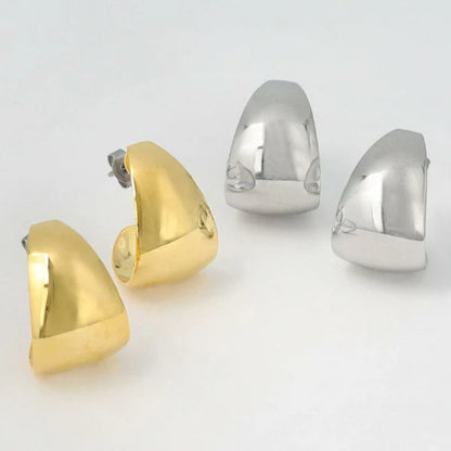 Japanese earrings-Minimalist Mirror curved Titanium Stud Earrings - Made in Japan