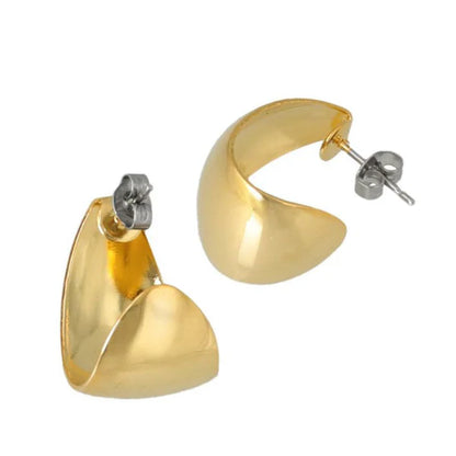 Japanese earrings-Minimalist Mirror curved Titanium Stud Earrings - Made in Japan