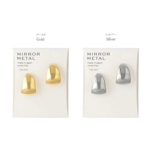 Japanese earrings-Minimalist Mirror curved Titanium Stud Earrings - Made in Japan