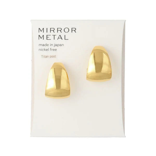 Japanese earrings-Minimalist Mirror curved Titanium Stud Earrings - Made in Japan
