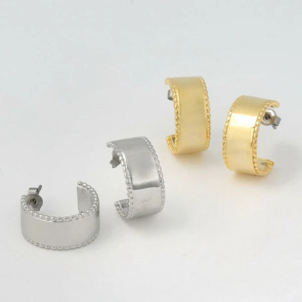 Japanese earrings-Minimalist Mirror C-Shape Titanium Stud Earrings - Made in Japan