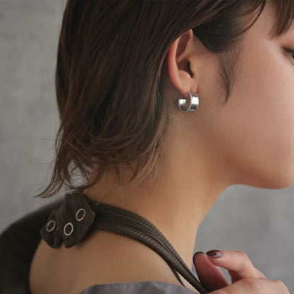 Japanese earrings-Minimalist Mirror C-Shape Titanium Stud Earrings - Made in Japan