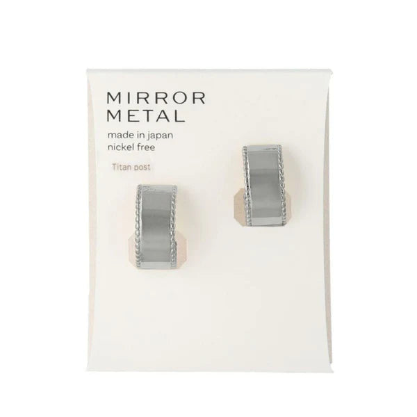 Japanese earrings-Minimalist Mirror C-Shape Titanium Stud Earrings - Made in Japan