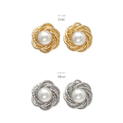 Japanese earrings- Nickel-Free Flower Pearl Stud Earrings with Titanium Posts