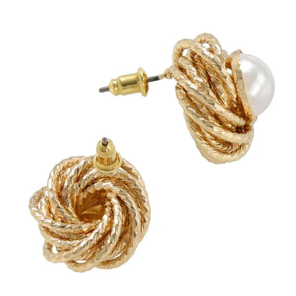 Japanese earrings- Nickel-Free Flower Pearl Stud Earrings with Titanium Posts