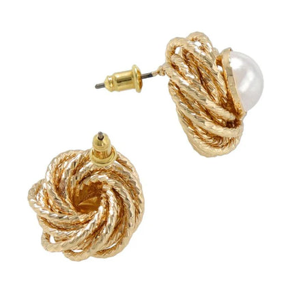 Japanese earrings- Nickel-Free Flower Pearl Stud Earrings with Titanium Posts