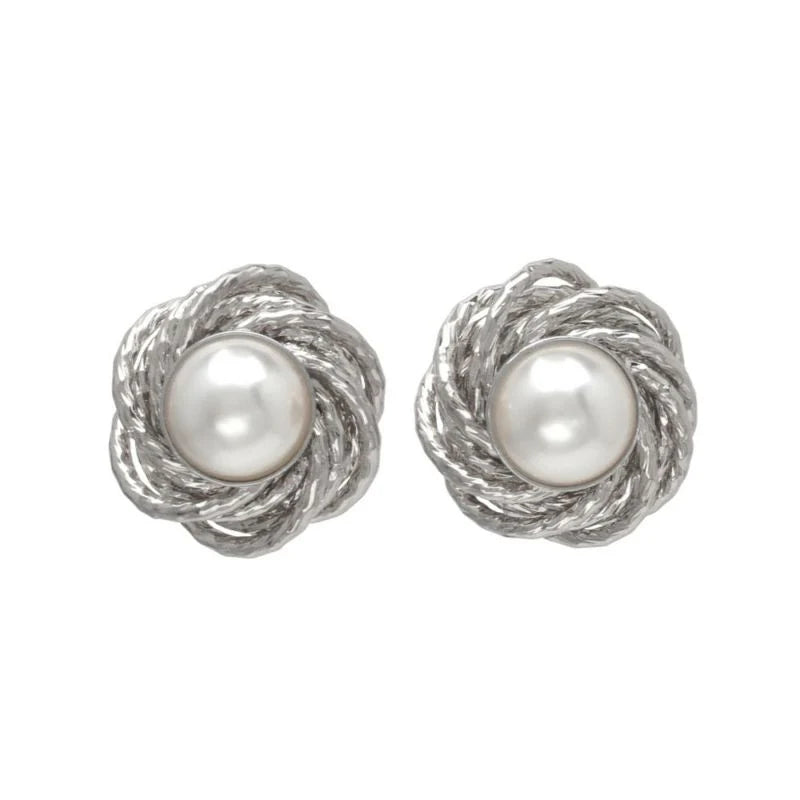 Japanese earrings- Nickel-Free Flower Pearl Stud Earrings with Titanium Posts