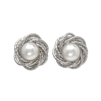 Japanese earrings- Nickel-Free Flower Pearl Stud Earrings with Titanium Posts