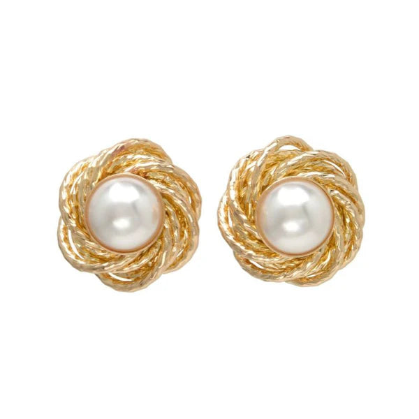 Japanese earrings- Nickel-Free Flower Pearl Stud Earrings with Titanium Posts