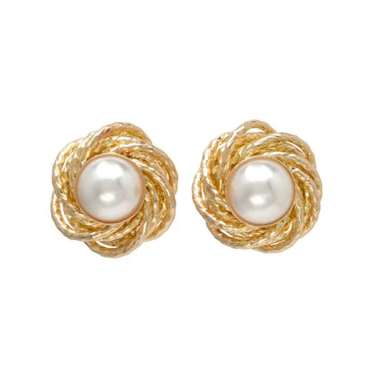 Japanese earrings- Nickel-Free Flower Pearl Stud Earrings with Titanium Posts