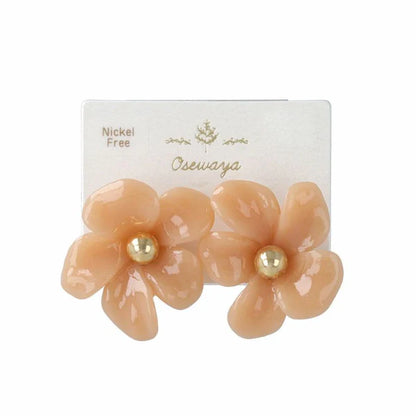 Japanese earrings- Clear Metal Flower Stud Earrings