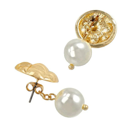 Japanese earrings- Nickel-Free Quilted Circle Pearl  Earrings