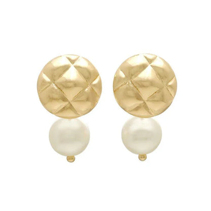 Japanese earrings- Nickel-Free Quilted Circle Pearl  Earrings