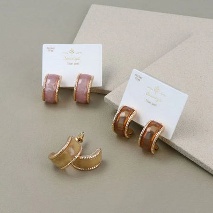 Japanese earrings- Clear C-Shape Metal Stud Earrings – Titanium post