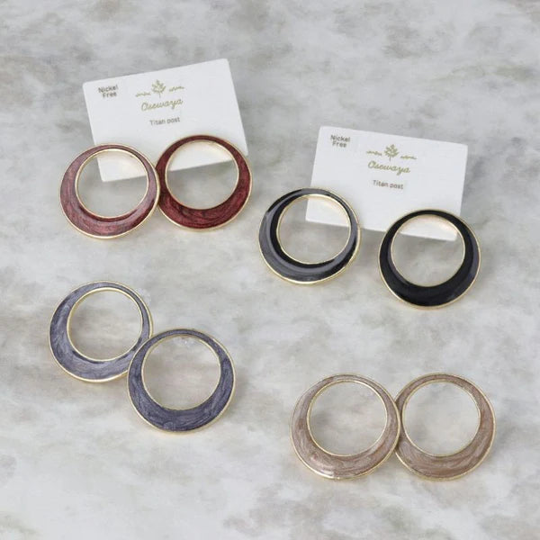 Japanese earrings- Colored Marble Circle Stud Earrings – Titanium Posts